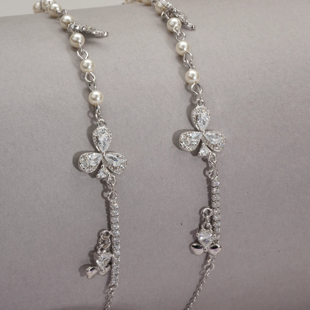 Pearl Clover Spark Anklets (Set of 2)
