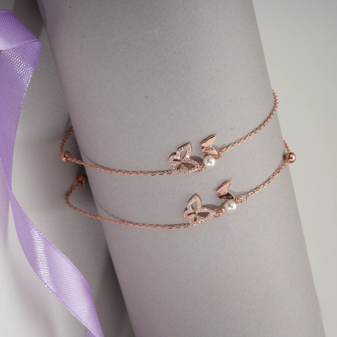 Pearl Flutter Butterfly Anklets (Set of 2)