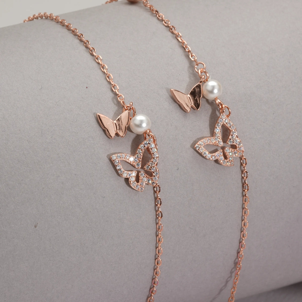 Pearl flutter butterfly anklets (set of 2)