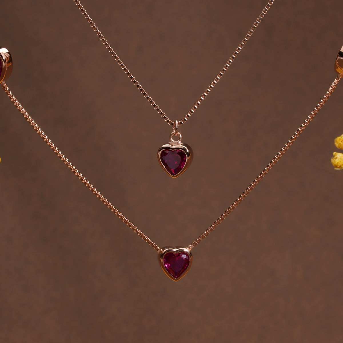 Ruby heart layered chain