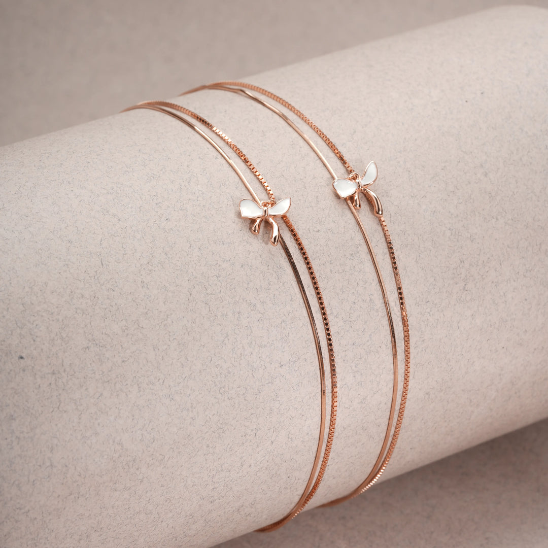 White Bow Anklets (Set of 2)