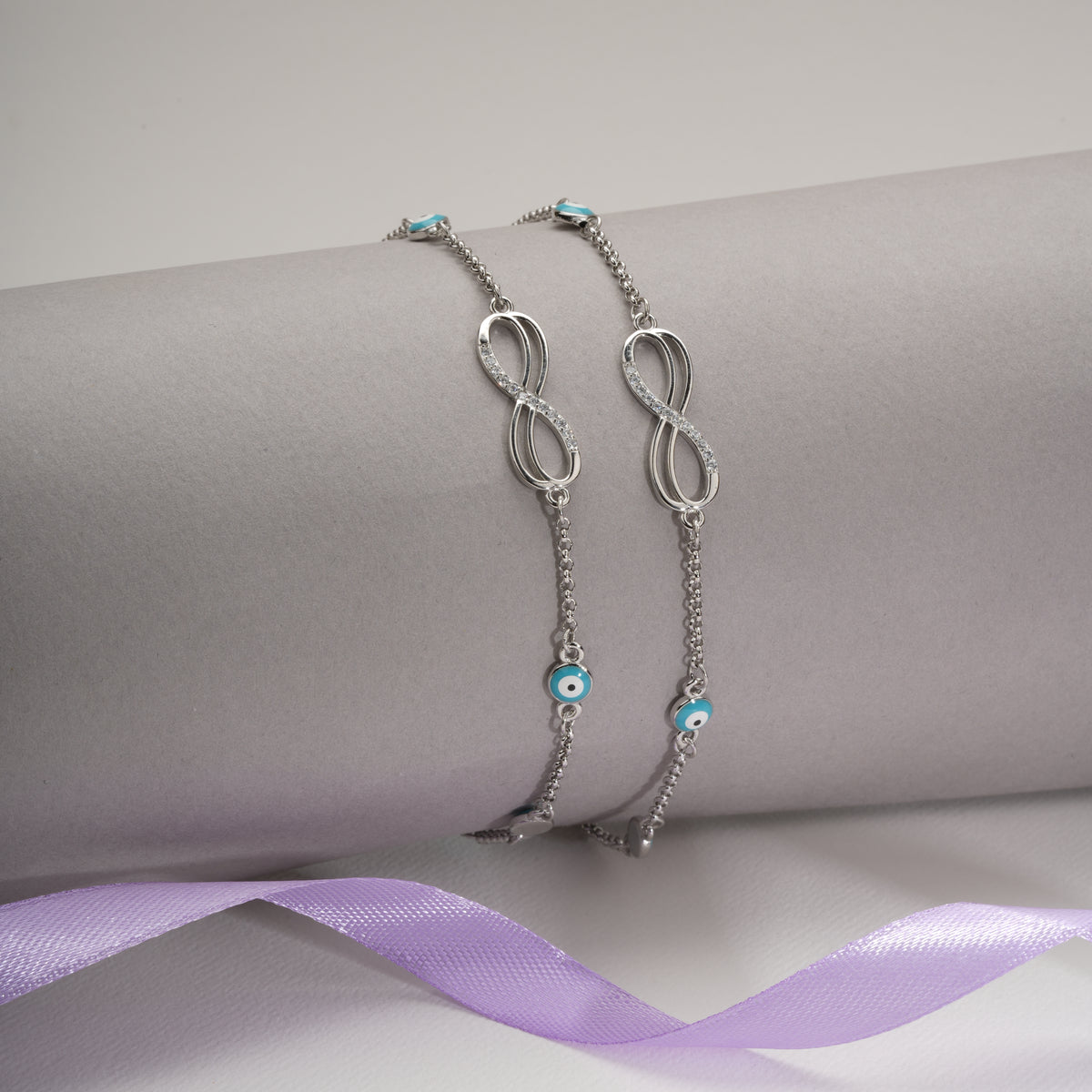 Infinity and evil eye anklets (set of 2)